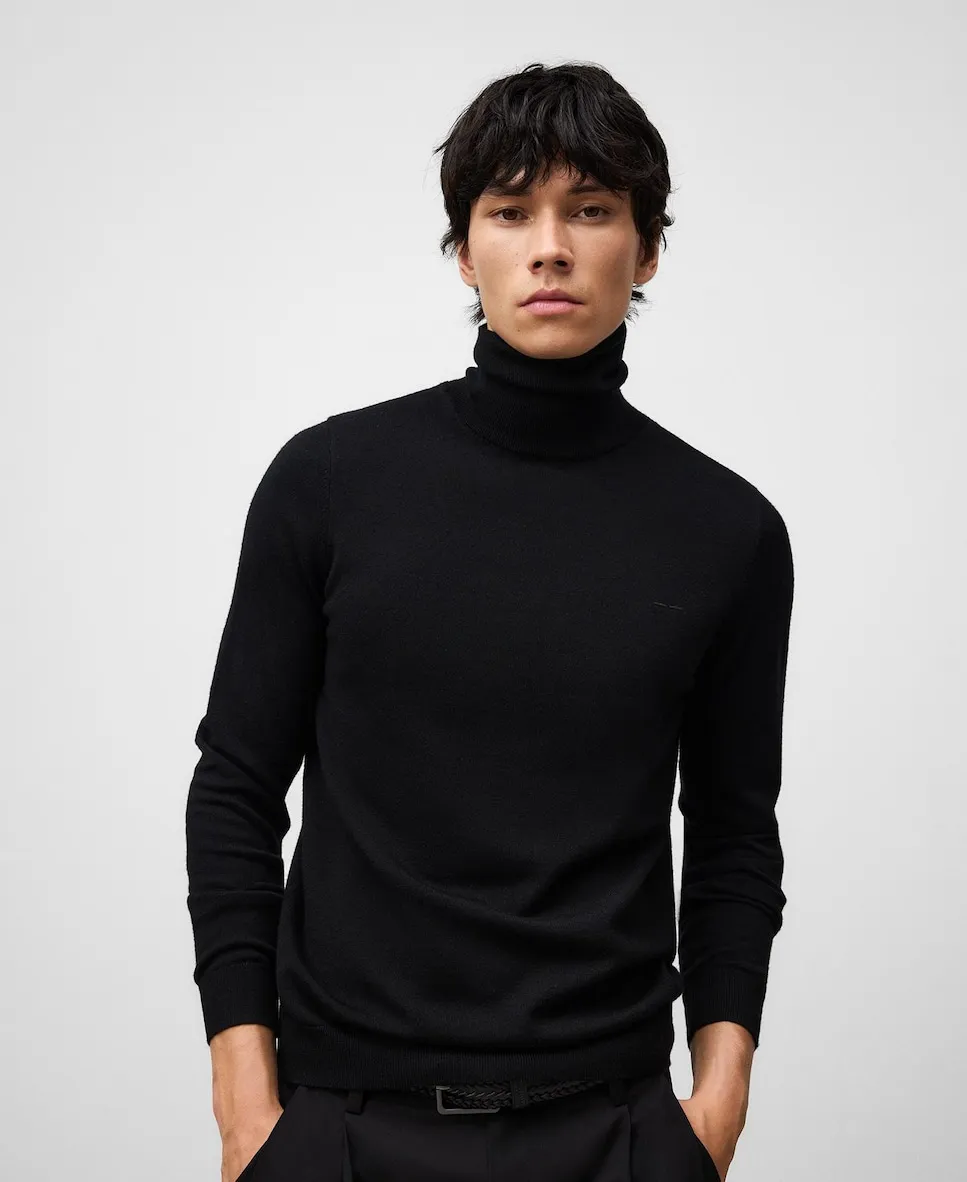 

Мужской свитер с высоким воротом из шерсти мериноса Adolfo Dominguez, черный