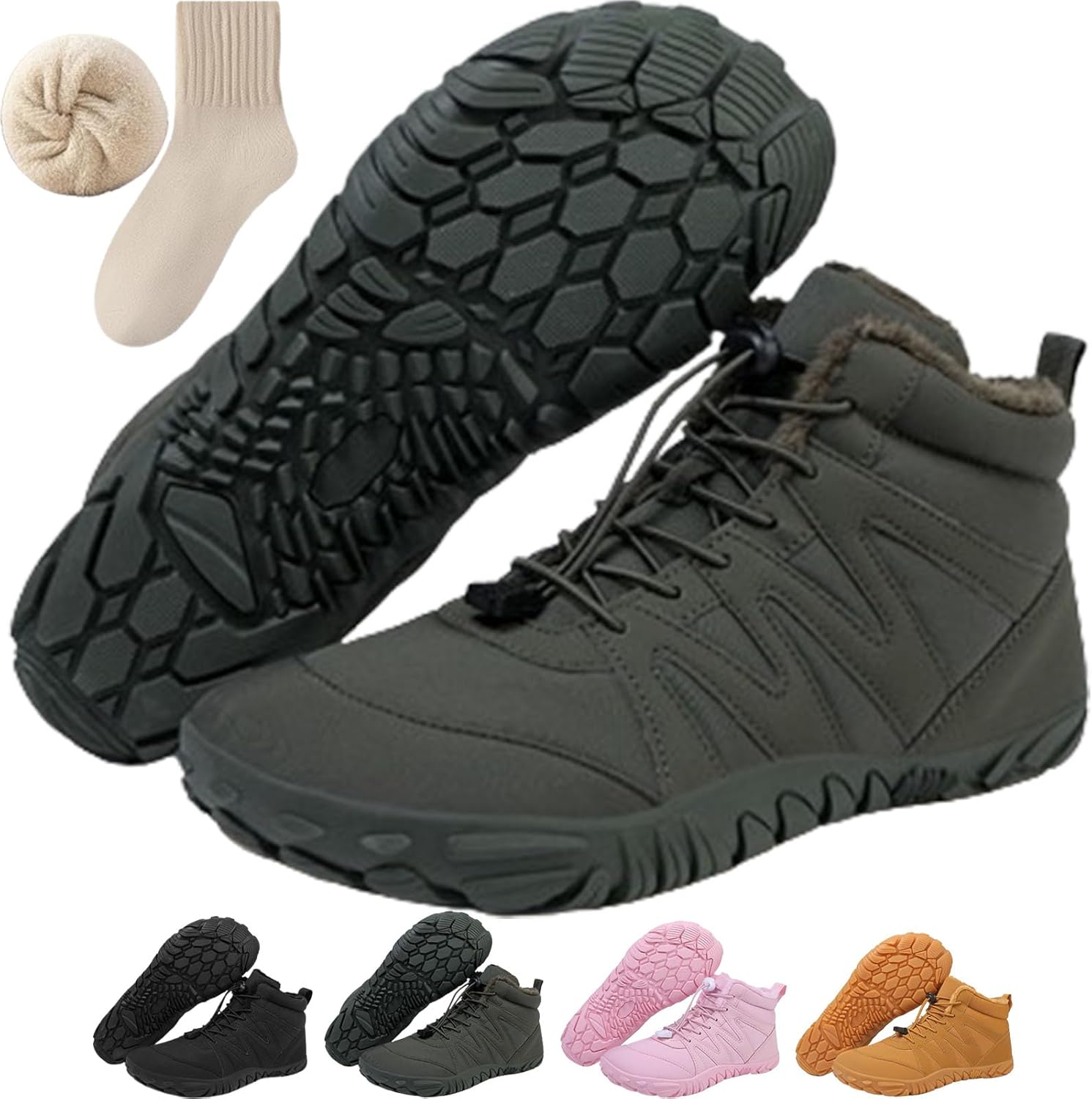 

Зимние походные ботинки для женщин и мужчин, водонепроницаемые, теплые, повседневные снежные, с нескользящей подошвой, минималистичная обувь для прогулок на открытом воздухе Generic, зеленый