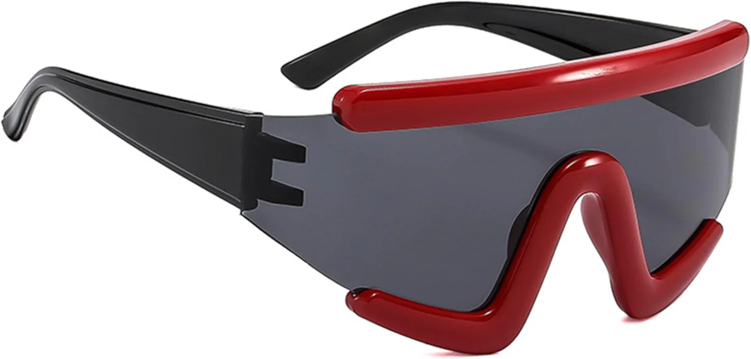 

bullabulling Большие спортивные солнцезащитные очки в стиле 80-х, защитные очки с плоским верхом, цельные, футуристический козырек, для женщин и мужчин, C2