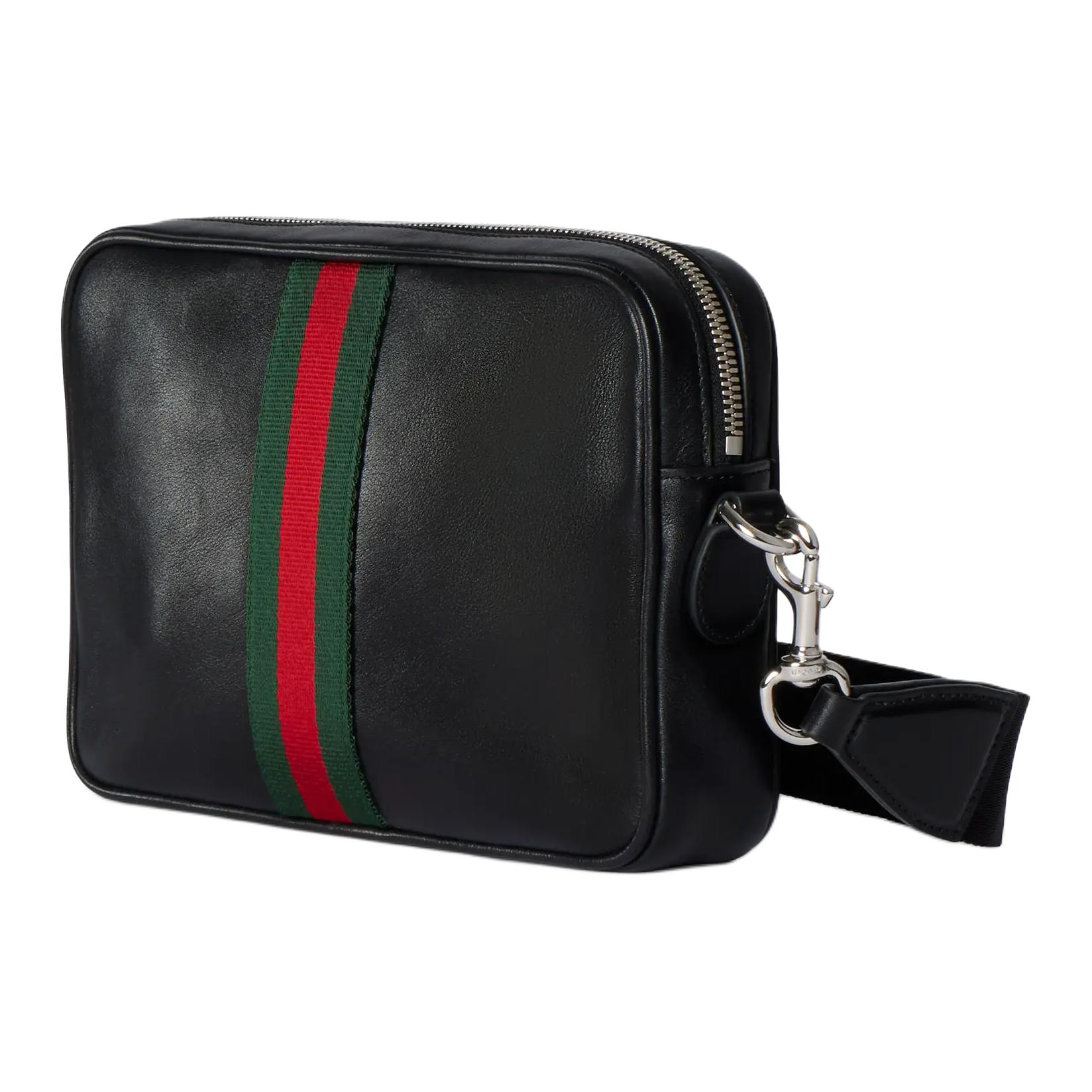 GUCCI Кроссбоди WebTrademark из мягкой кожи, маленький, унисекс, черный — фото 3