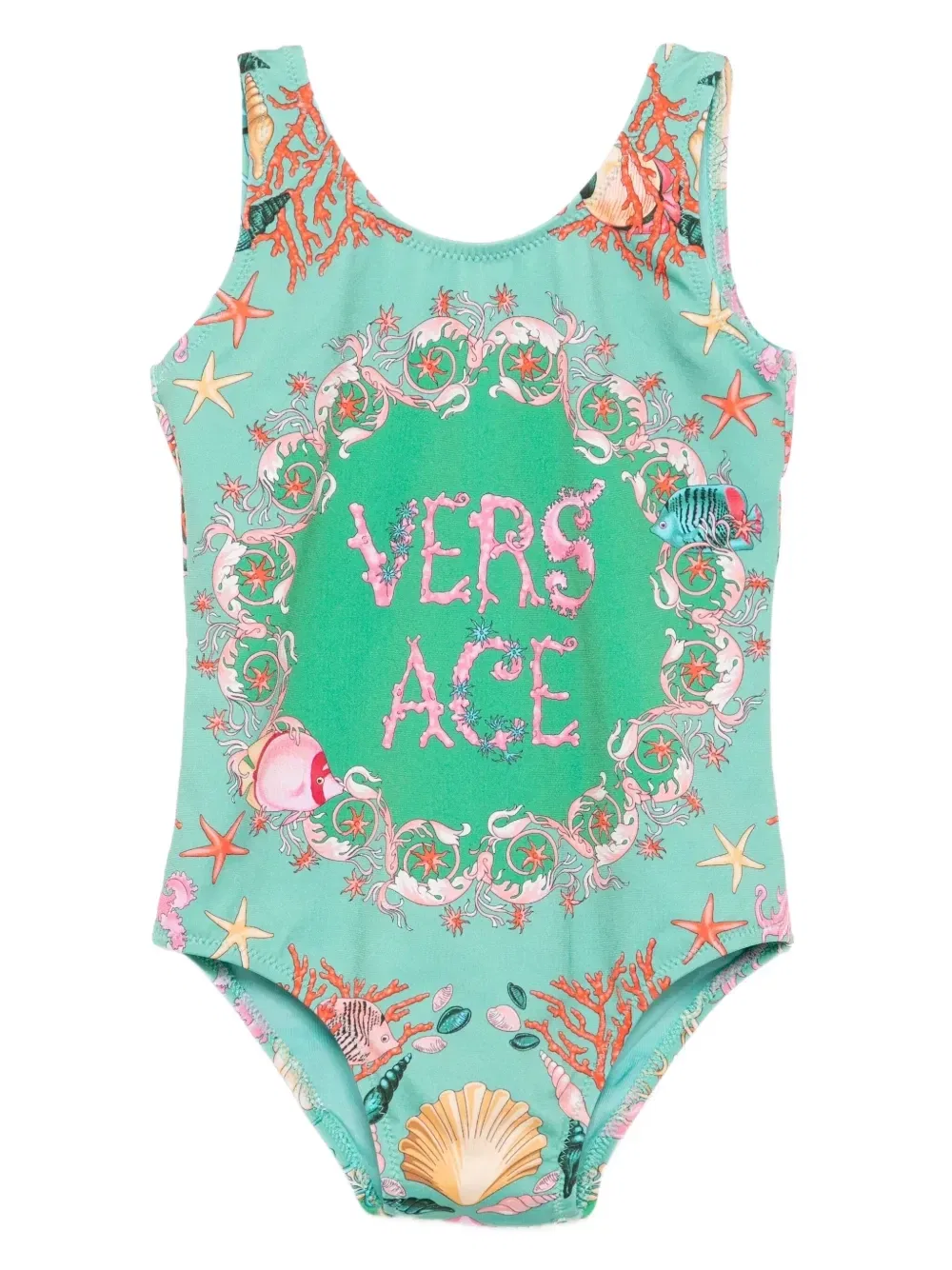 Купальник с принтом Barocco Versace Kids, зеленый