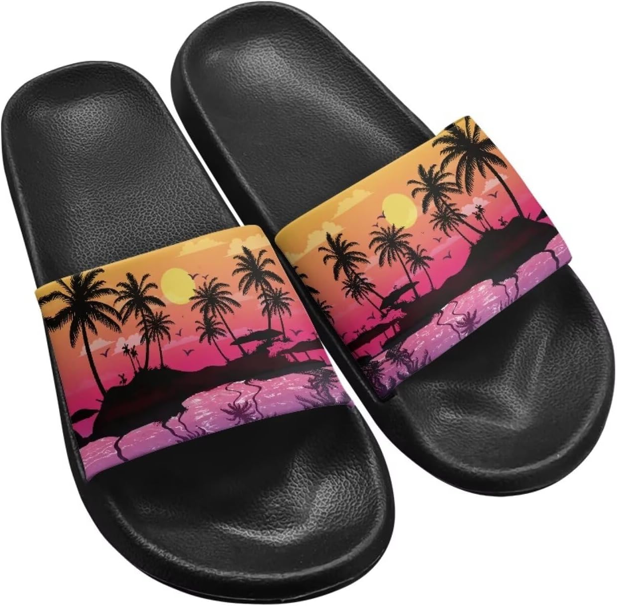 

Женские и мужские повседневные слайд сандалии Hechitok, удобная мягкая подошва, нескользящие ЭВА сандалии на плоской подошве, для ванной и душа, Palm Tree Sunset