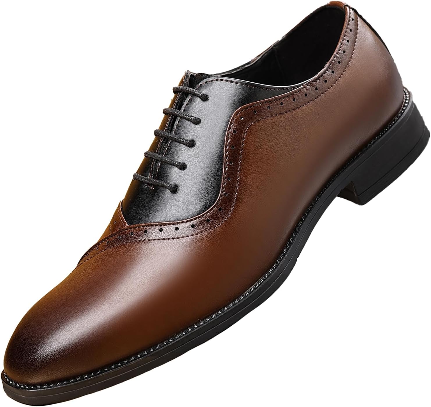 

Мужские туфли OXNEUHG из кожи с двухцветной отделкой, с оксфордской шнуровкой, резным носком, низким верхом, дерби, повседневные, для бизнеса, офиса, свадьбы и официальных мероприятий, коричневый