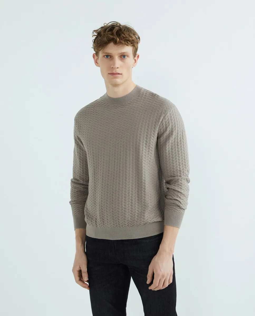 

Мужской джерси комфортного кроя из жаккардовой ткани Emporio Armani, цвет Topo