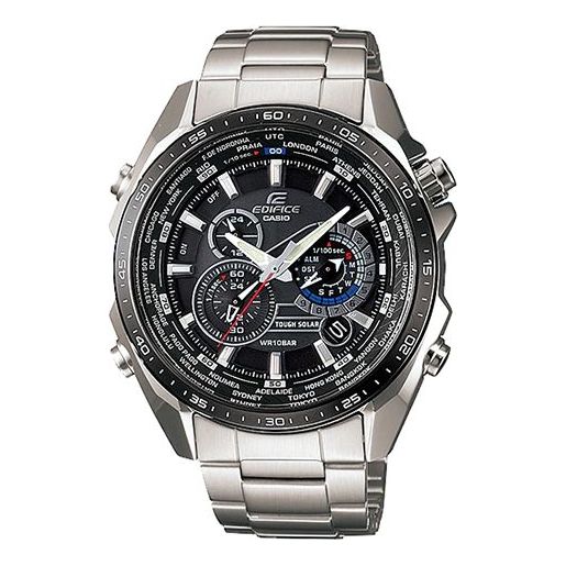 

Часы CASIO EDIFICE Solar Powered Stainless Steel Strap Quartz Waterproof Black DialSilver Strap Mens BlackSilver Analog