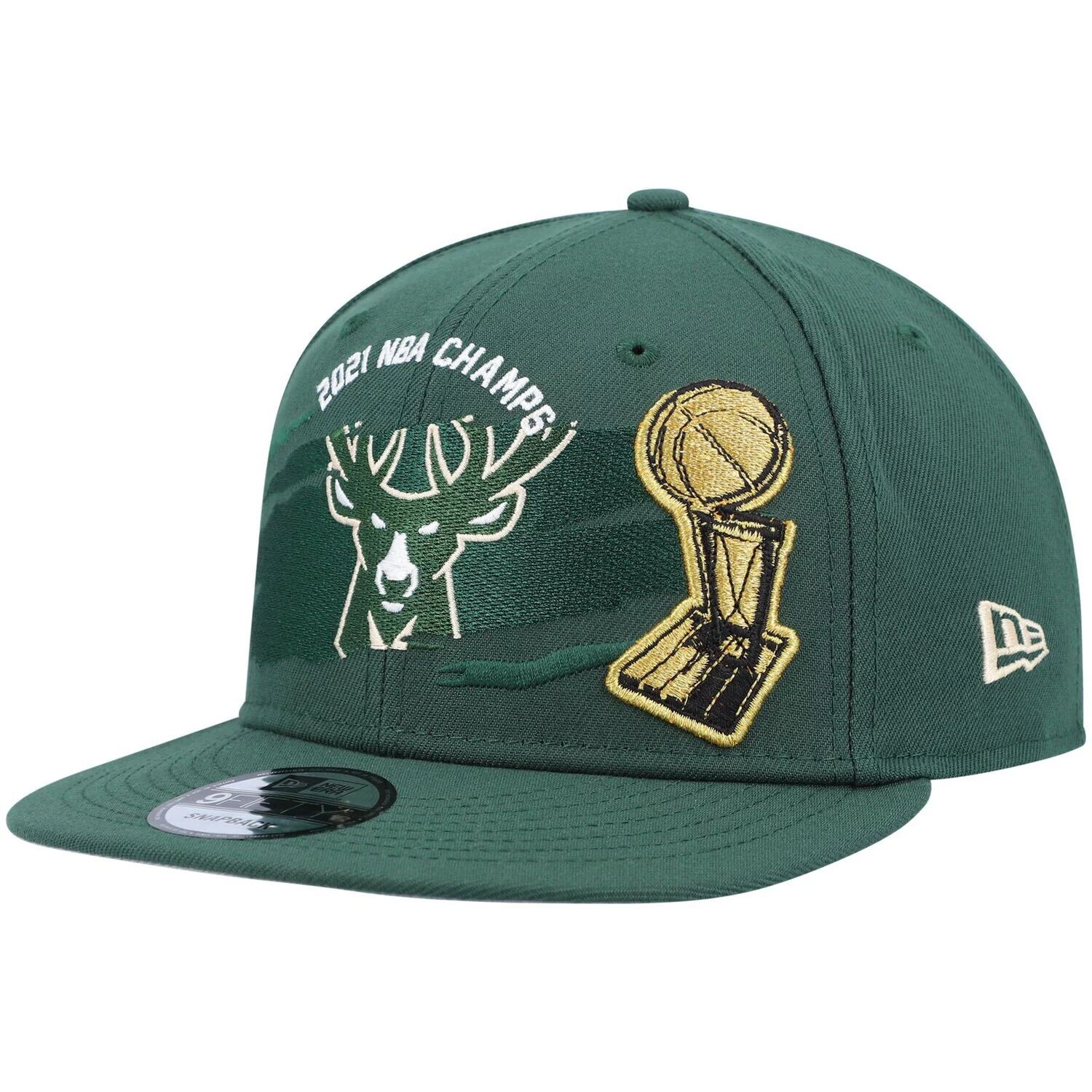 

Мужская кепка New Era Hunter Green Milwaukee Bucks 2021 Finals NBA Champions Tear On The Court 9FIFTY Snapback Hat