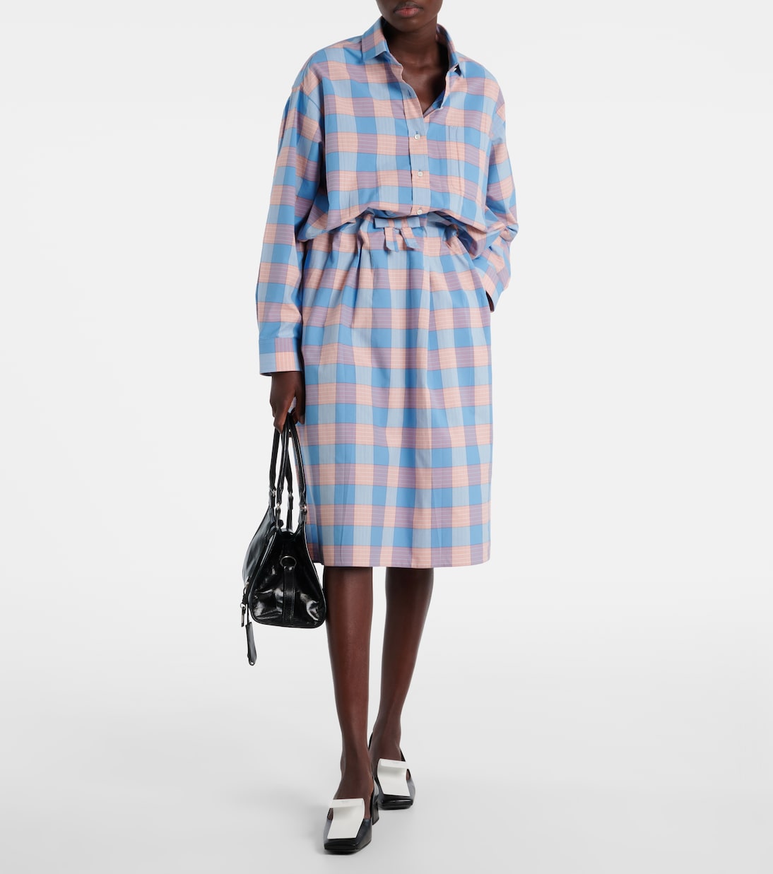 Юбка миди из хлопкового поплина в клетку Prada, розовый — фото 2