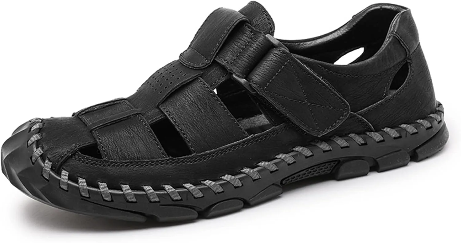 Mens Leather Сандалии Outdoor Hiking Сандалии Waterproof Athletic Sports Сандалии Fisherman Beach Shoes Abborora, черный — фото 3