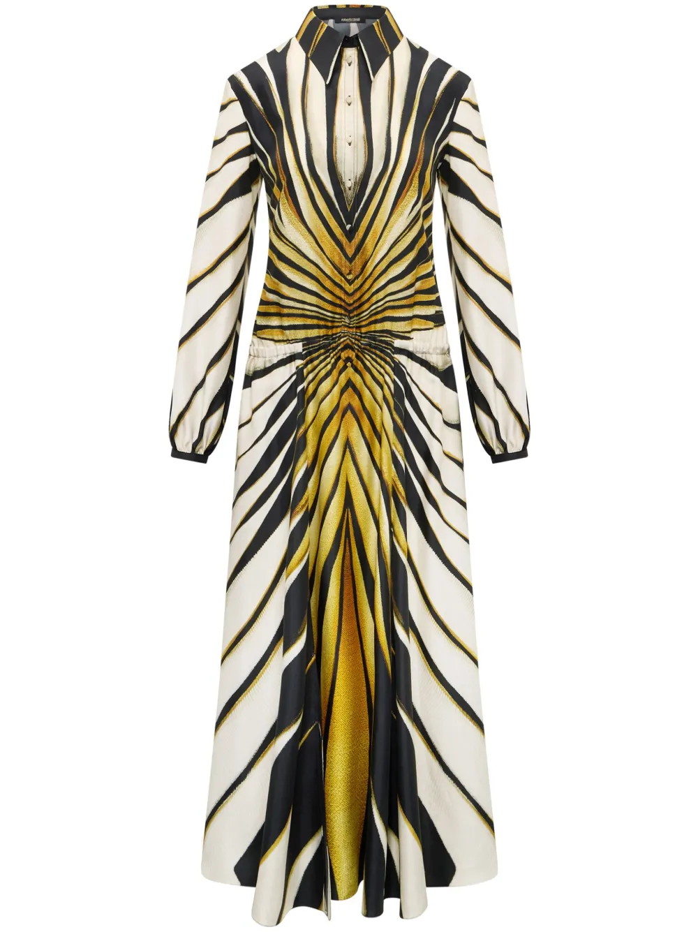 

Шелковое платье-рубашка с принтом Ray of Gold Roberto Cavalli, нейтральный