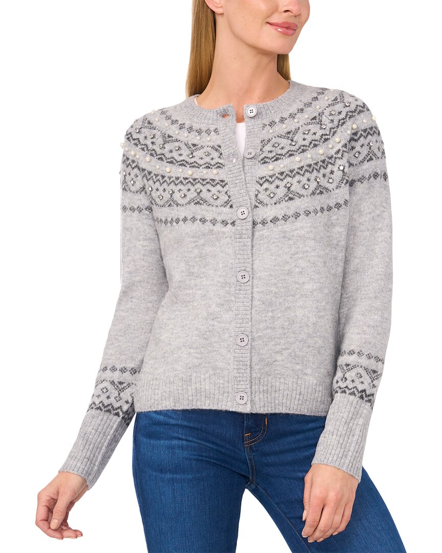

Кардиган CeCe Fairisle & Pearl с полосатой кокеткой, серый