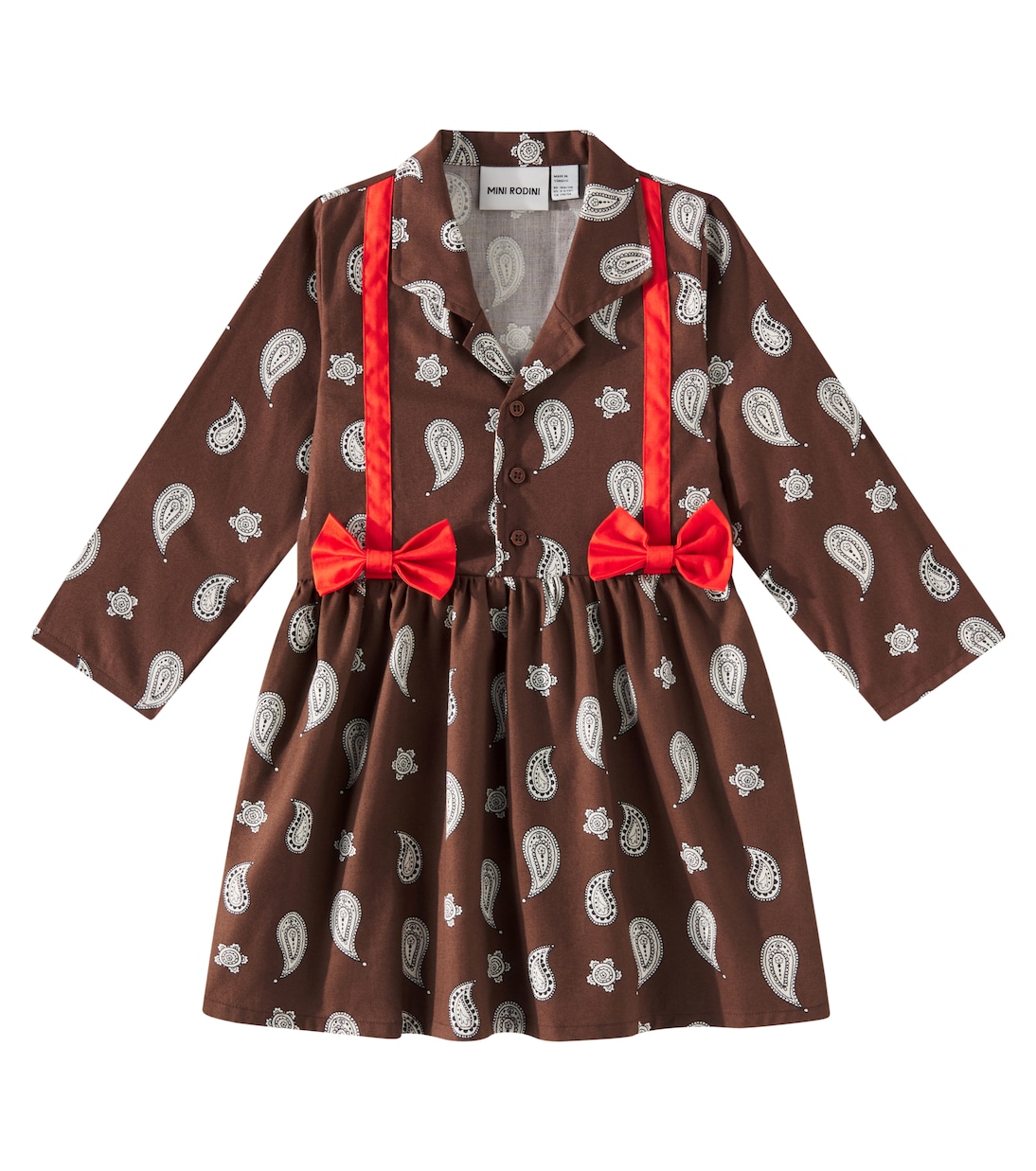 

Платье из хлопка с бантом и узором пейсли Mini Rodini, коричневый
