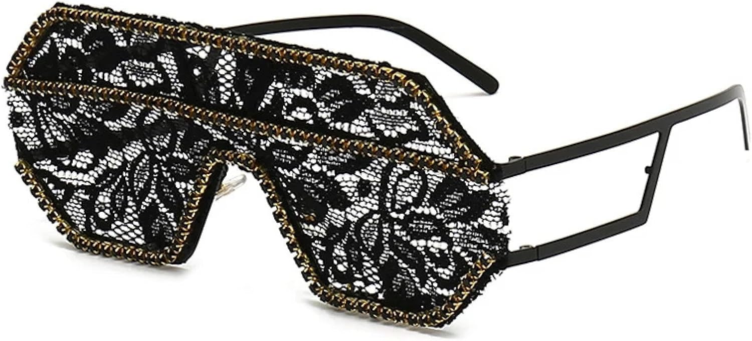 

Женские солнцезащитные очки One Piece с цветочным кружевом, в стиле панк, с крупной оправой, бриллиантами, плоским верхом и стразами, для активного отдыха TVTBBVV, C1black-black