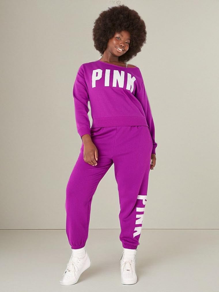Victoria's Secret PINK флисовая укороченная толстовка, Fuschia Sans Logo — фото 4