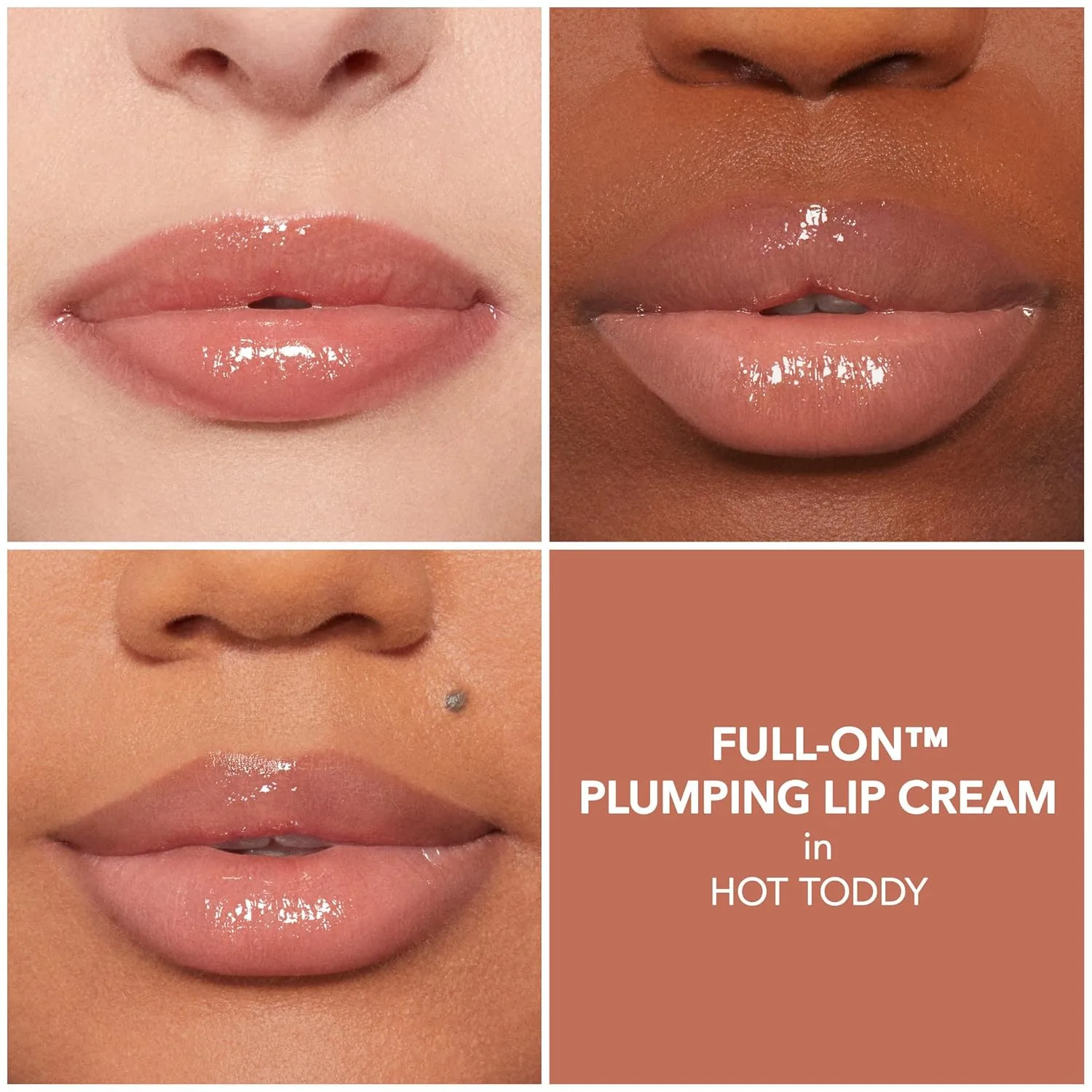 Buxom Full-On Plumping Lip Cream - увлажняющий блеск для губ с пептидами и гиалуроновой кислотой, придающий губам объем и мягкость. Формула с высоким блеском. Не тестируется на животных., Hot Toddy (Tawny nude) — фото 2