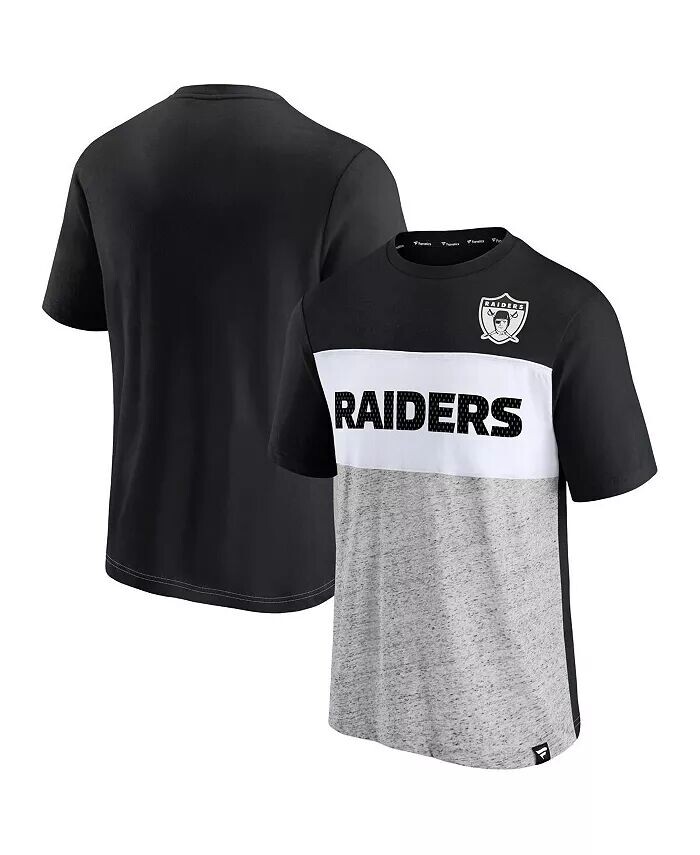 

Мужская черная, серая футболка Las Vegas Raiders Throwback Colorblock Fanatics
