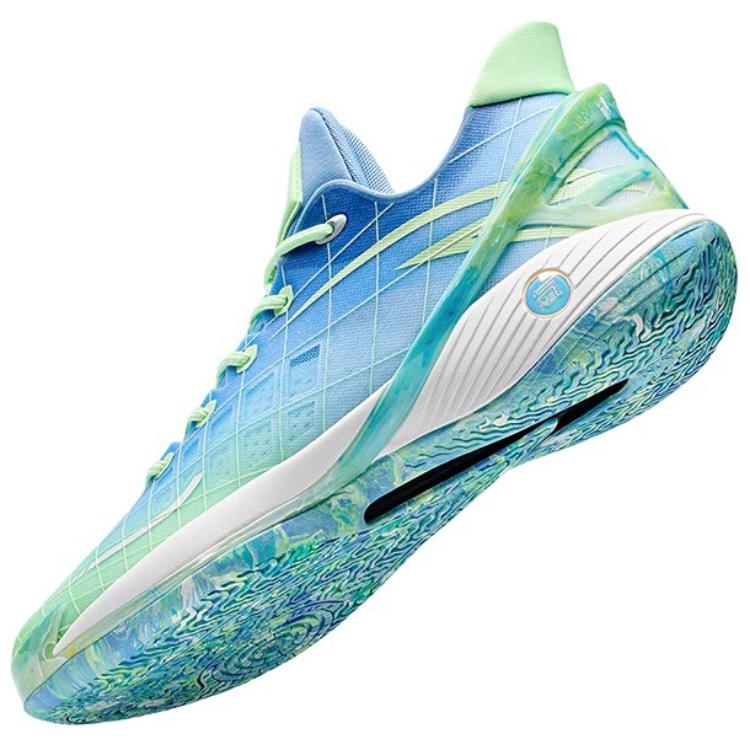 Anta Light Madness 2024 Амортизирующие противоскользящие низкие баскетбольные кроссовки мужские сине-зеленые, ледяной синий/новый флуоресцентный светло-травяной зеленый — фото 3