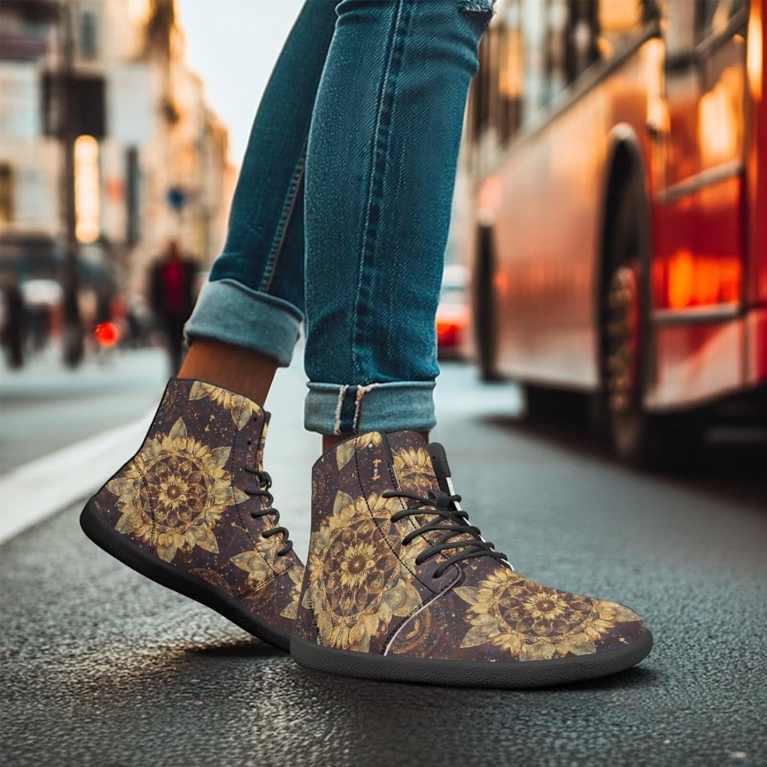 Мужские сандалии Howilath Boho Mandala с животным принтом, обувь, кроссовки с широкой носочной частью, высокие кеды, минималистичные кроссовки с нулевым перепадом, желтый — фото 3