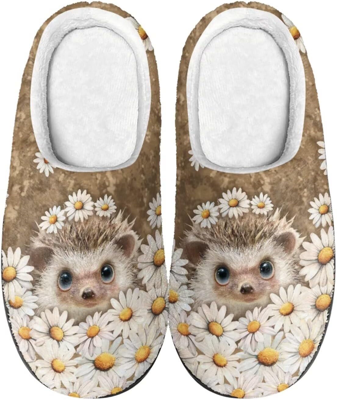 

Удобные плюшевые тапочки Cadowhimsy с закрытым носком, домашние тапочки без шнурков, пушистые домашние тапочки для женщин и мужчин, для дома и улицы, Daisy Floral Hedgehog