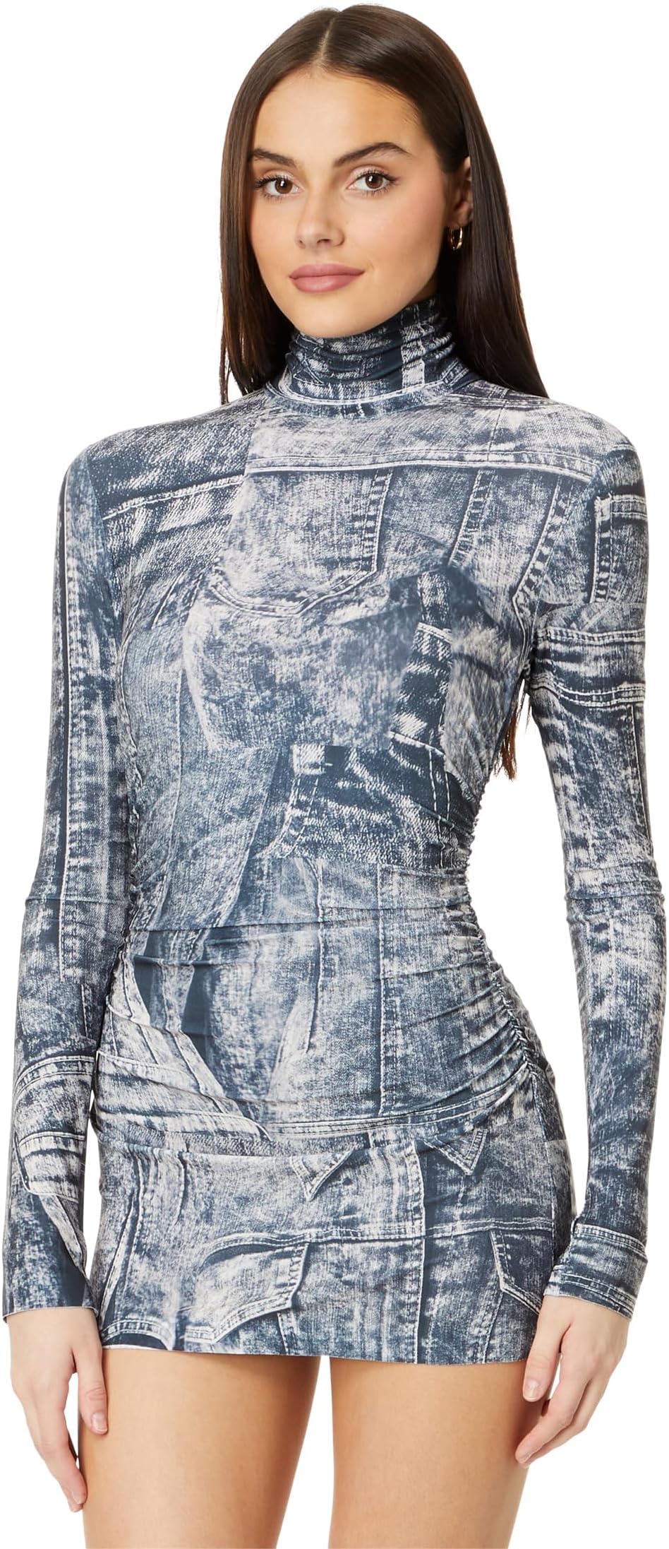 

Платье Norma Kamali Long Sleeve Turtleneck Super Mini Dress, цвет Black/Navy Denim PRT