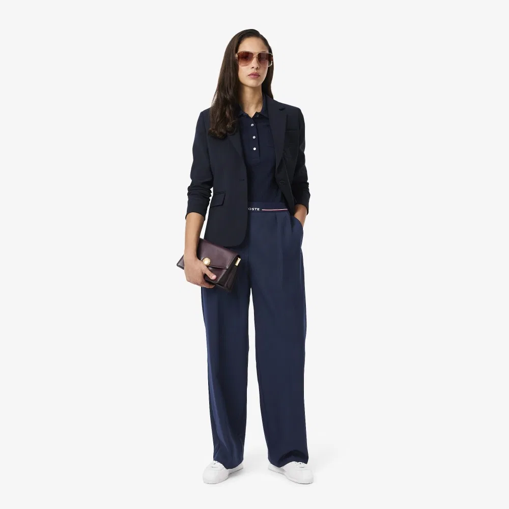Брюки женские Lacoste, широкие с логотипом, тёмно-синие — фото 4