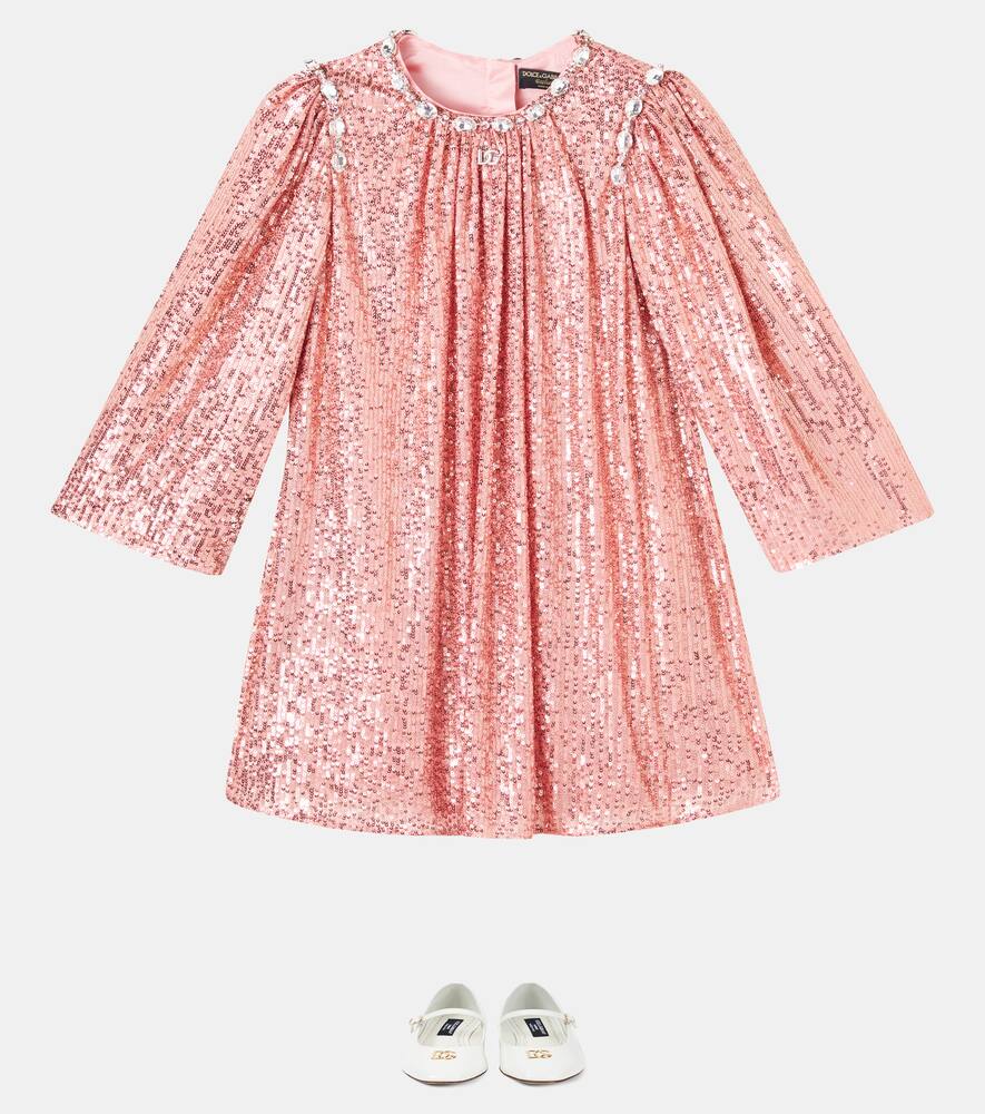 Платье с пайетками и декором от DG Dolce&Gabbana Kids, Pink — фото 2