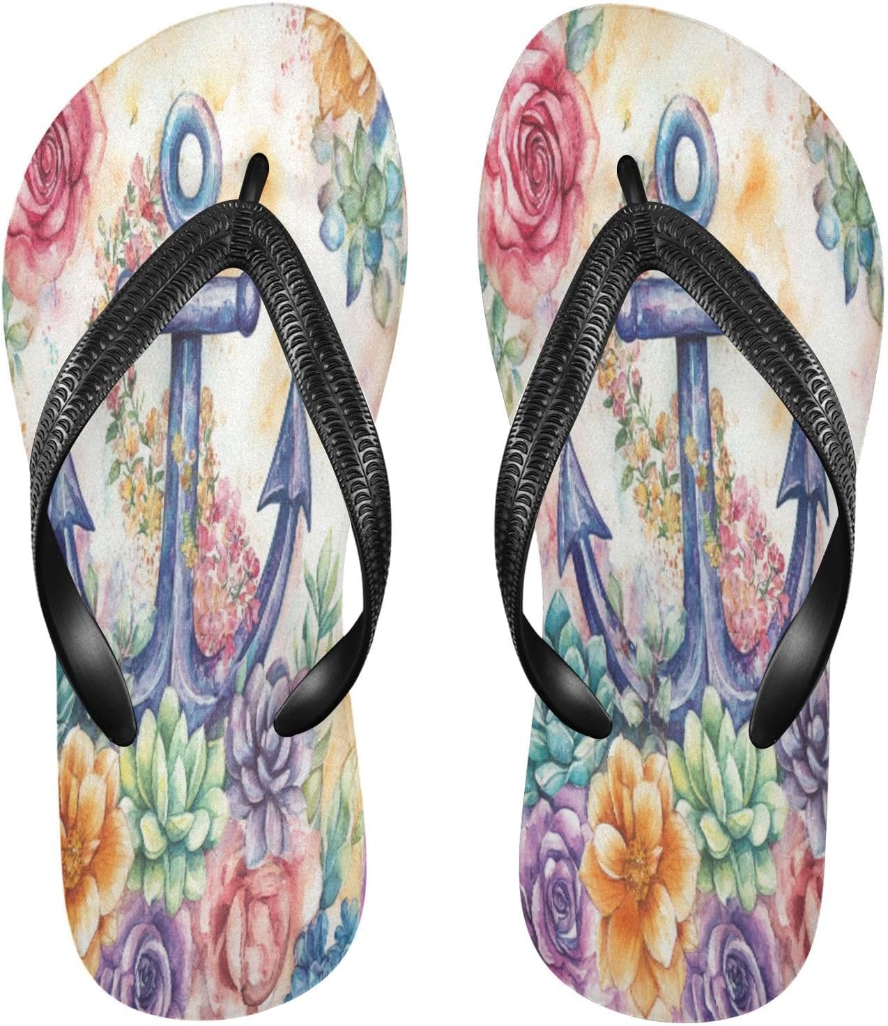 

Женские и мужские пляжные вьетнамки с цветным акварельным принтом, бежевые, резиновые, с нескользящей подошвой, летние тапочки для душа и прогулок Sinestour