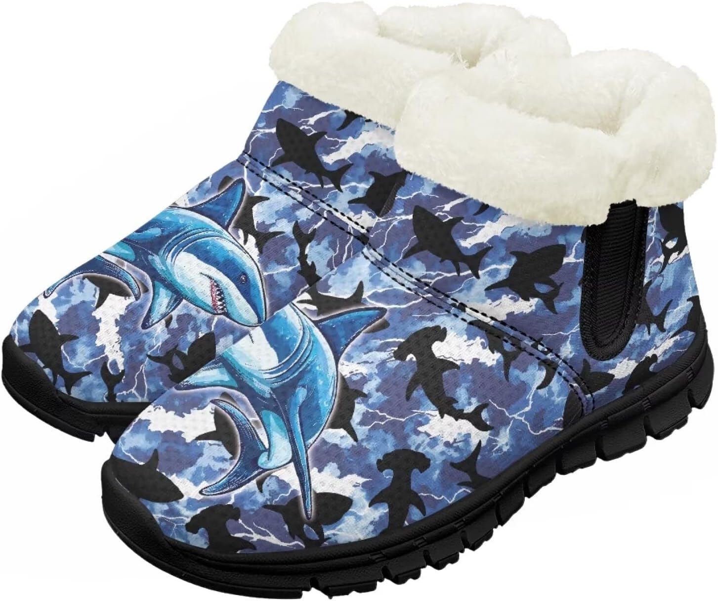 

Детские зимние ботинки для мальчиков и девочек, утепленные высокие кеды с подошвой против скольжения и флисовой подкладкой, пушистые слипоны Chririnla, Tie-Dye Shark