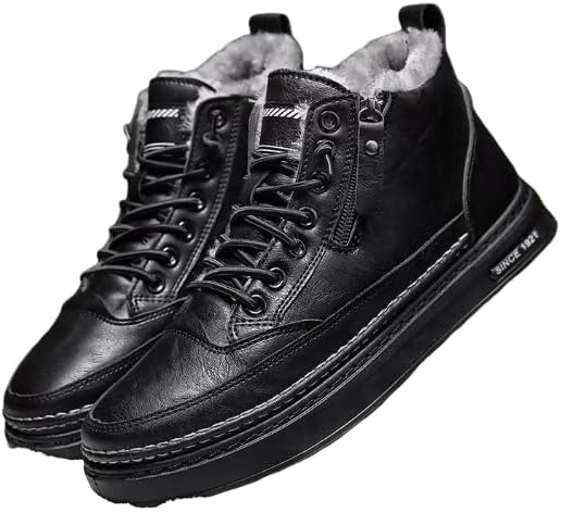 

Модные мужские высокие кроссовки из искусственной кожи с эластичными шнурками и молнией, нескользящие удобные повседневные обувь для всех сезонов, прогулок на улице и путешествий Hhhchpm, черный