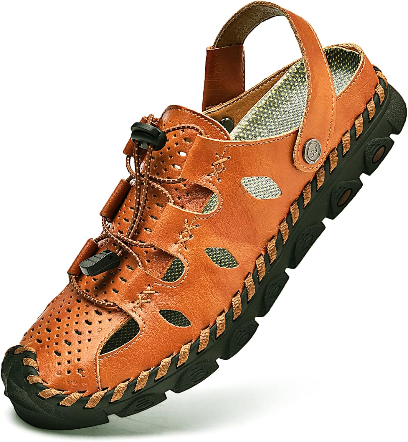 

Мужские сандалии Dabbqis из кожи с закрытым носком, для улицы и пляжа, летние, противоскользящие, Brown-1