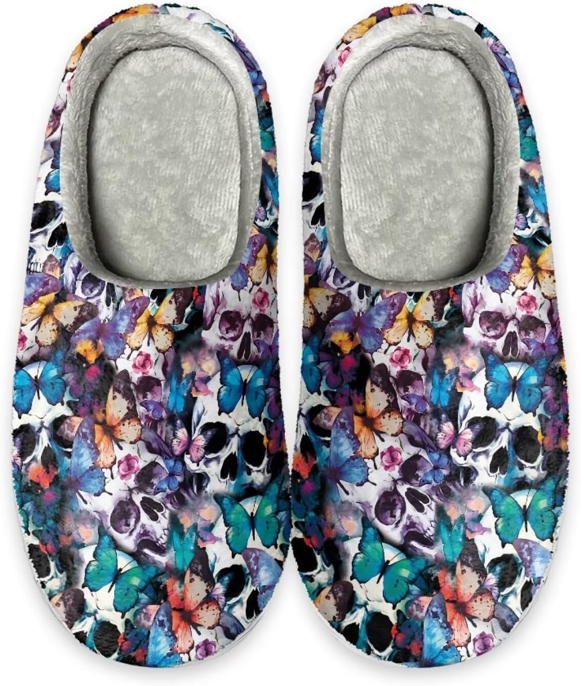 

Тапочки HUIACONG TPR для мужчин и женщин, для дома и улицы, пушистые, унисекс, Colorful Butterfly Skull