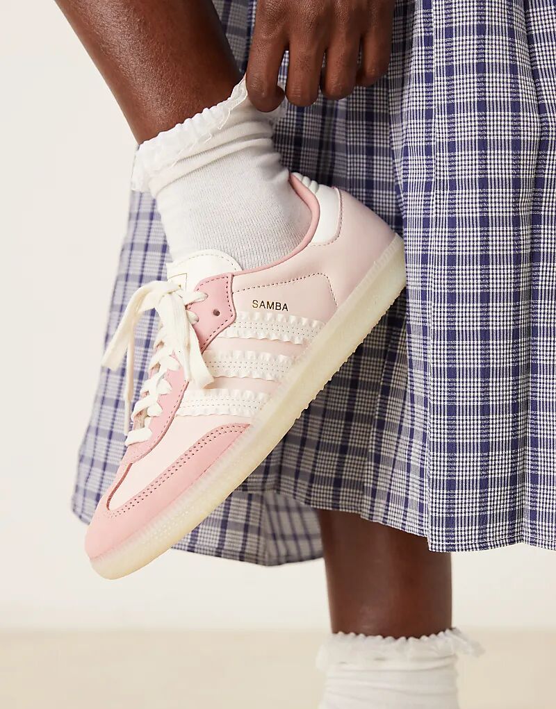 Кроссовки adidas Originals Samba OG светло-розового цвета с белыми оборками — фото 4