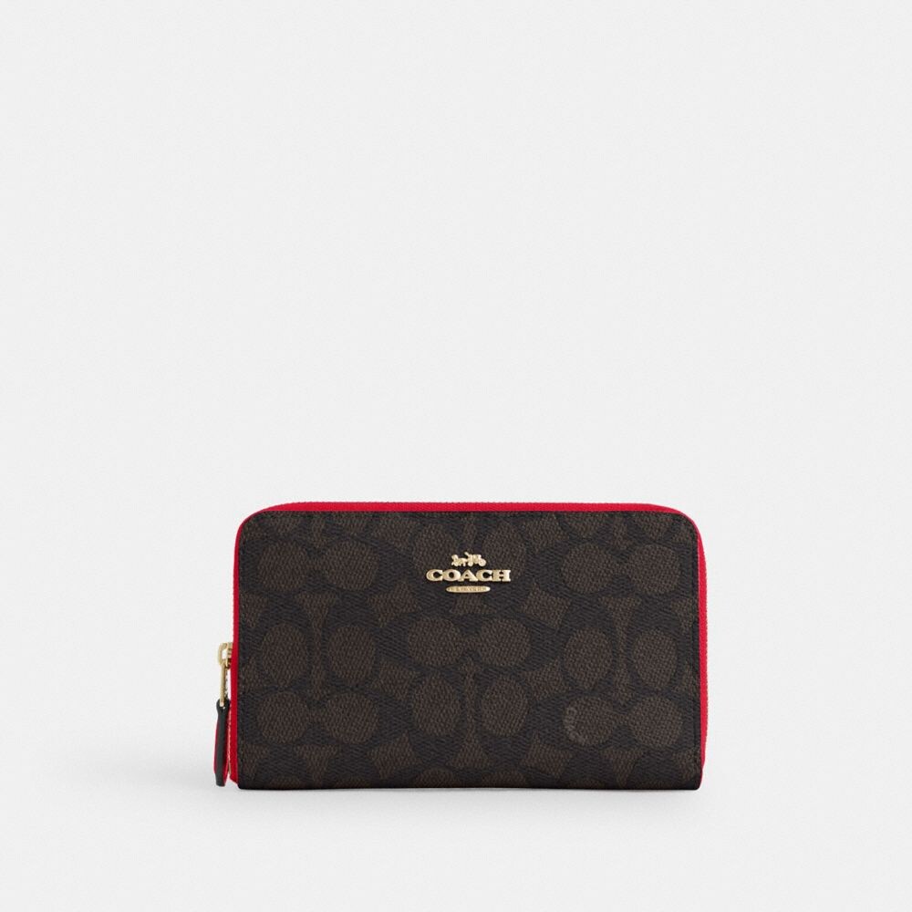 

Средний кошелек с застежкой-молнией COACH, цвет gold/walnut/bold red
