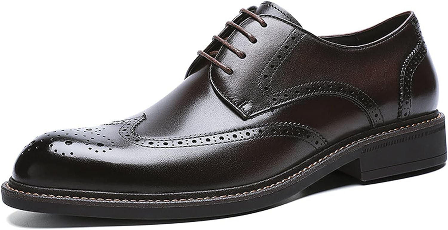 

Мужские умные свадебные туфли WKNBEU на шнуровке, броги, формальная модель Oxford, кожаные дерби, офисные деловые оксфорды, коричневые - US8/UK7/EU40