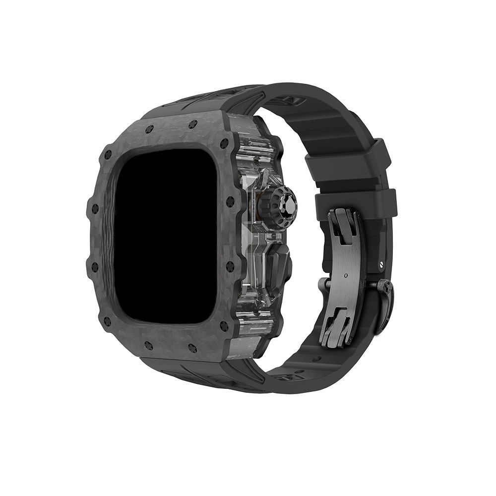 

HUALIMEI Часы Strap Apple Compatibility Fluoroelastomer Material 165mm~210mm 60mm, Translucent middle frame + original black butterfly buckle black belt
