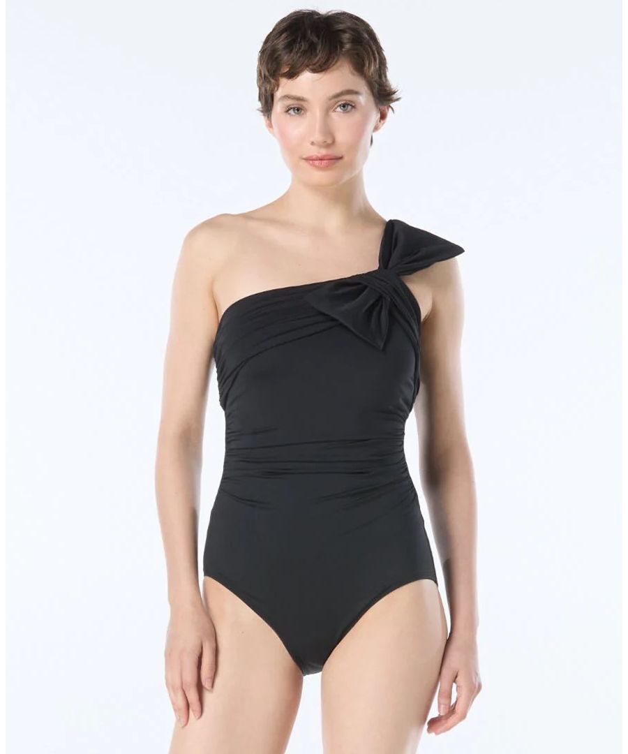 

Слитный купальник с драпировкой на одно плечо Carmen Marc Valvo, Black