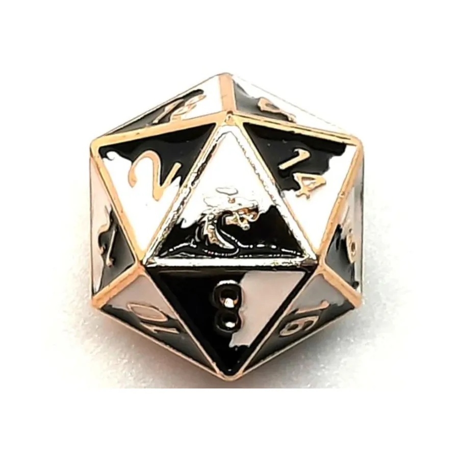 

d20 Черно-белый с золотом, Metal Dice - Dragon Forged