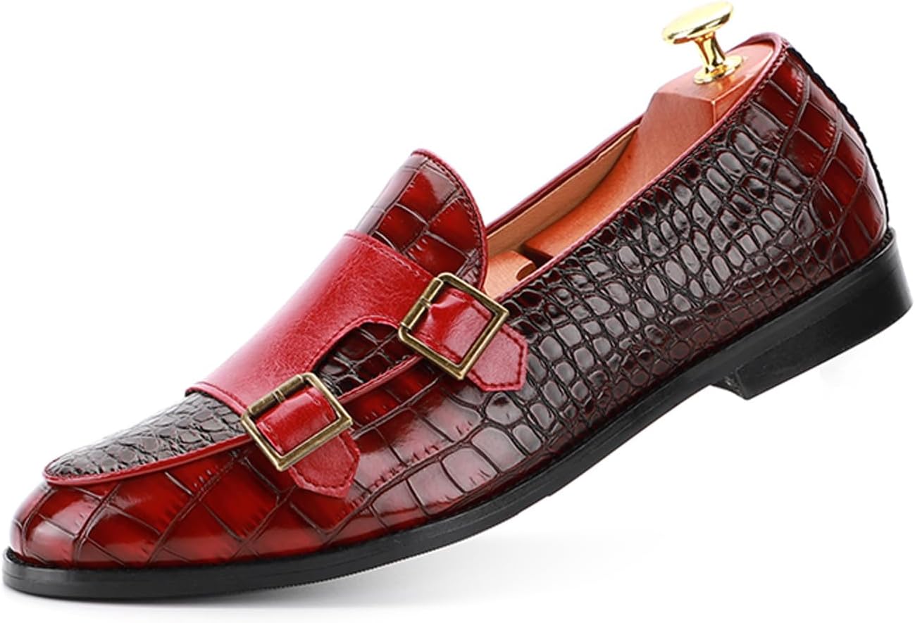 

Мужские лоферы из искусственной кожи с узором под крокодила, без шнурков Generic, бордовый