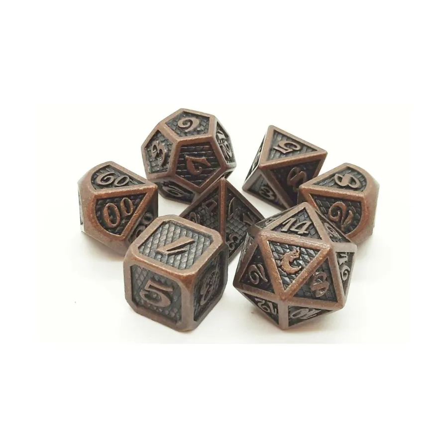 

Полимерный набор из чешуи дракона — древняя бронза (7), Metal Dice - Dragon Scale