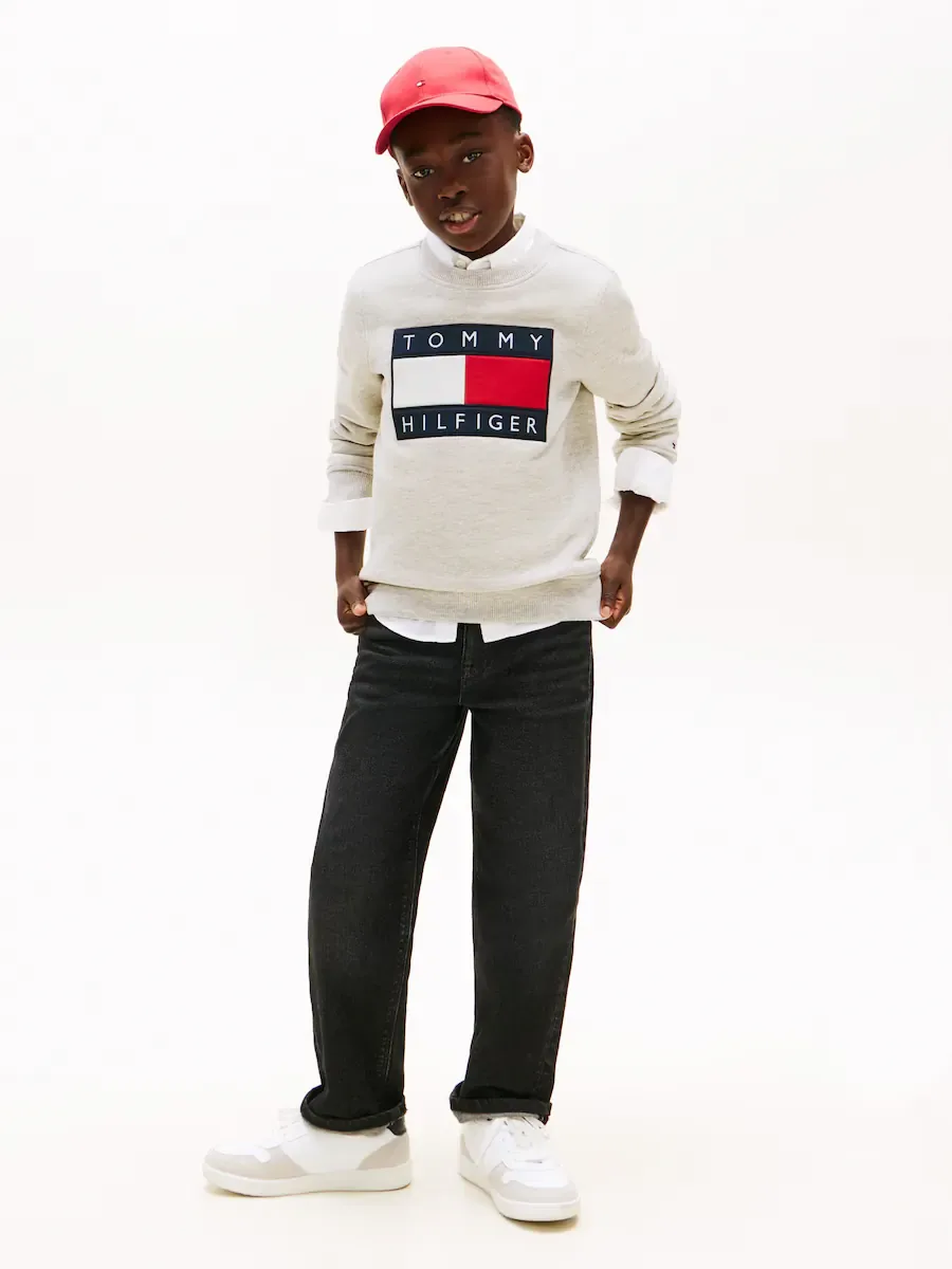 Детская толстовка с круглым воротником и логотипом-флагом Tommy Hilfiger, серый — фото 4