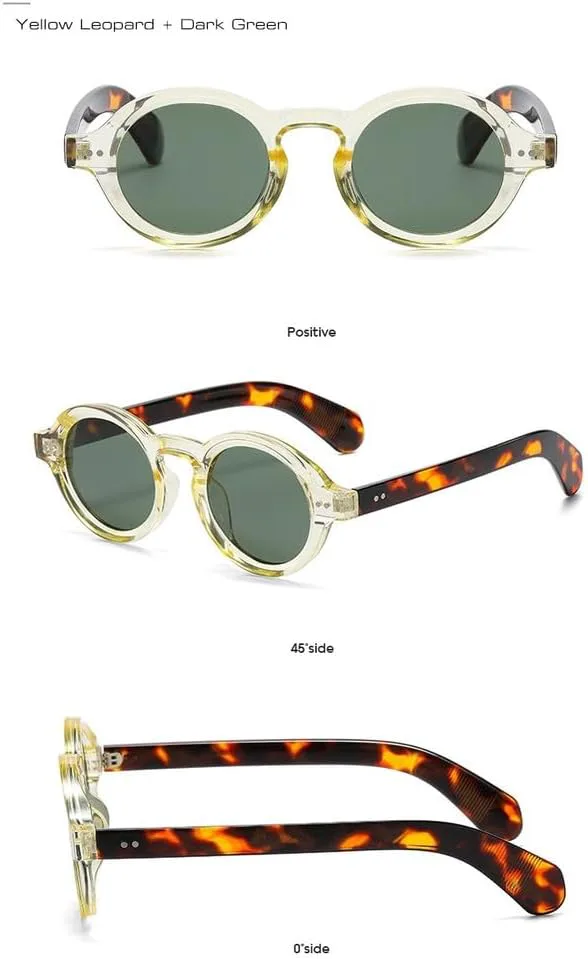 

Ретро круглые женские поляризованные солнцезащитные очки с декоративными заклепками, мужские панк-очки UV400 с леопардовым принтом SKFGNX, Clear Dark Green