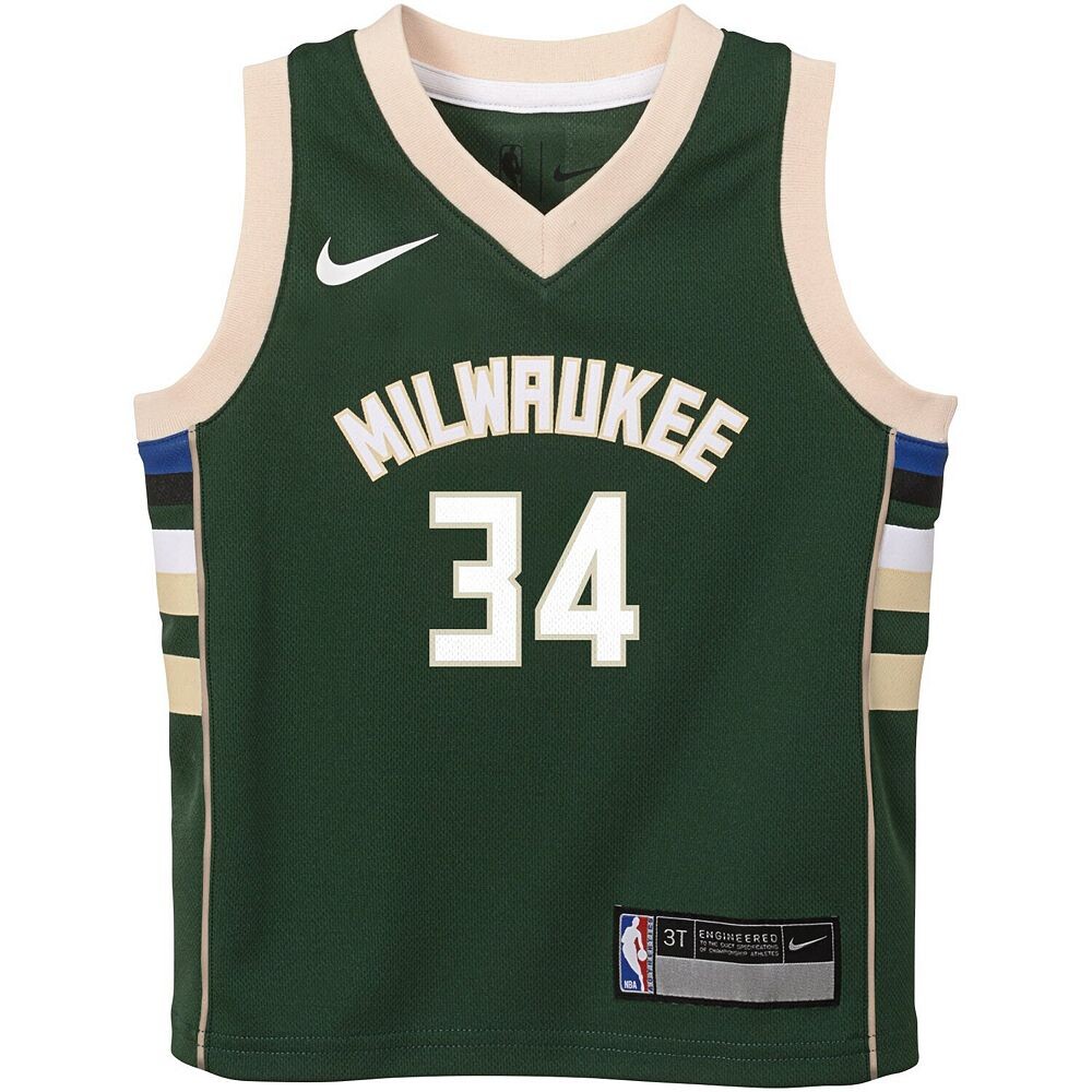 Джерси Nike Giannis Antetokounmpo Green Milwaukee Bucks Swingman Player для малышей — Icon Edition, цвет Buk Green — фото 3