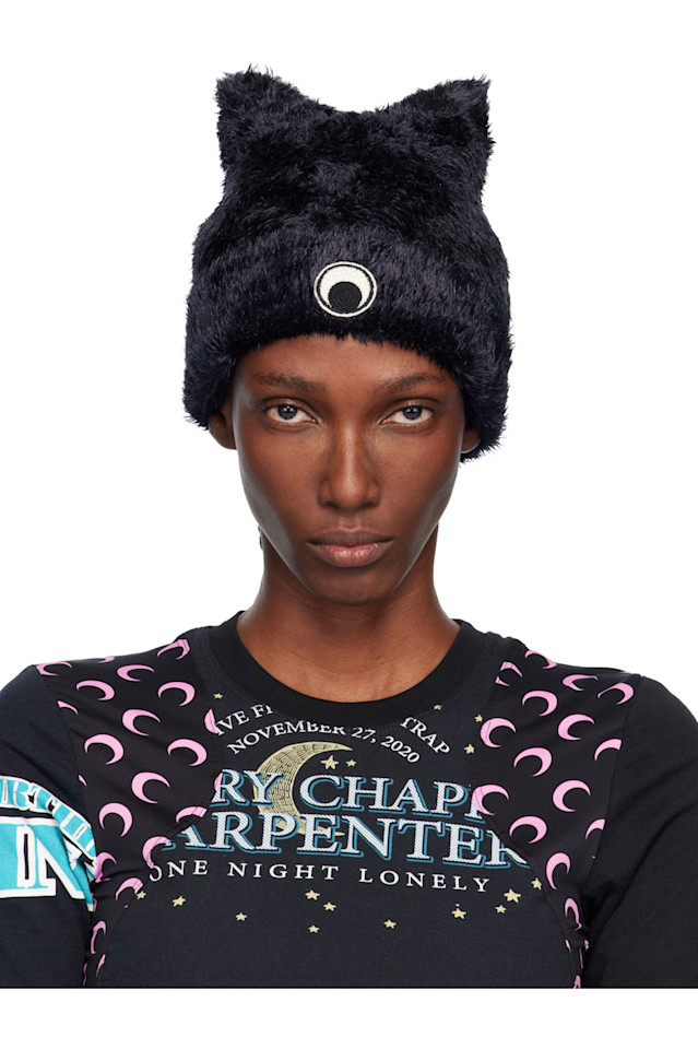 

Пушистая вязаная шапка-бини в стиле каваи Marine Serre, черный