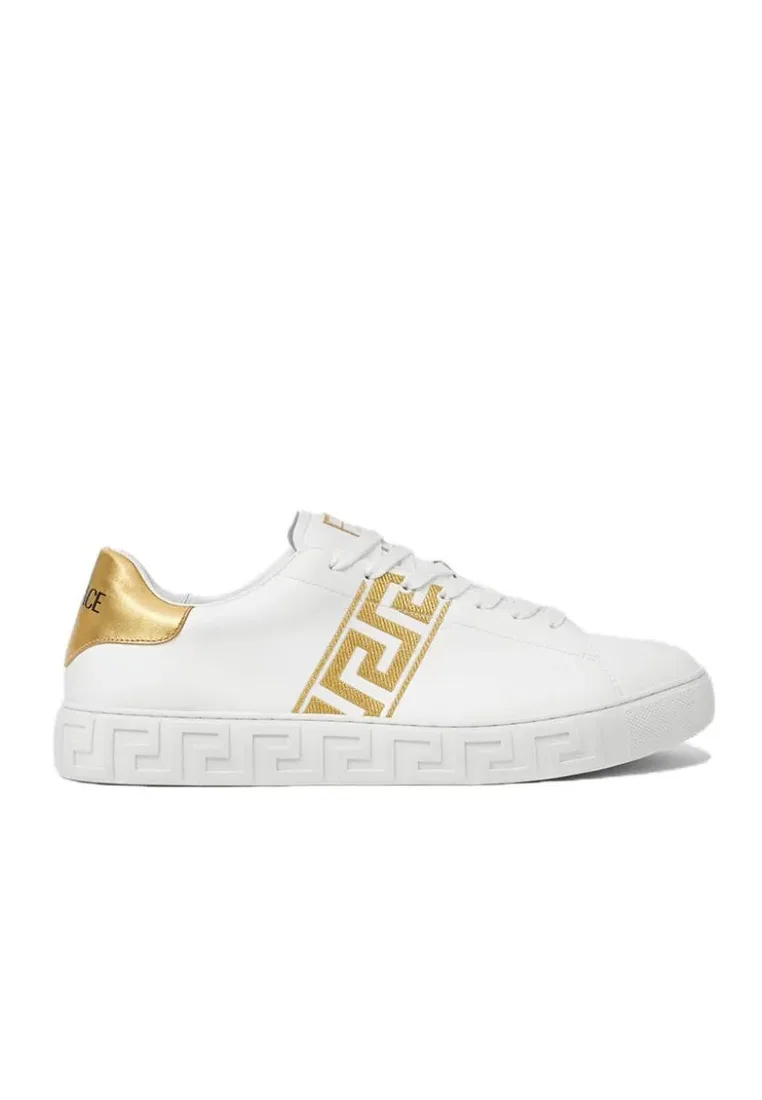 Кроссовки мужские с вышивкой Greca, модель 10144601A00776, Versace, белые