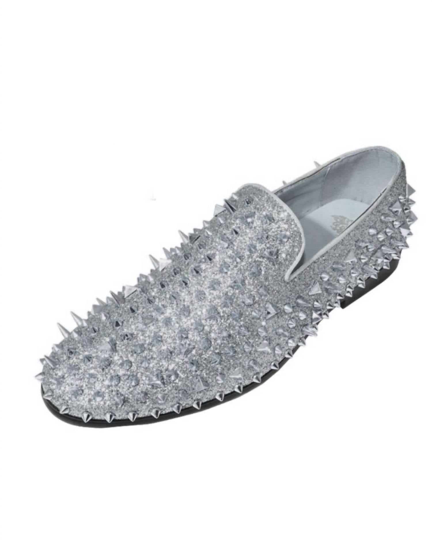 Мужские кожаные туфли с шипами и блестками в металлическом серебре Royal Shoes — фото 2