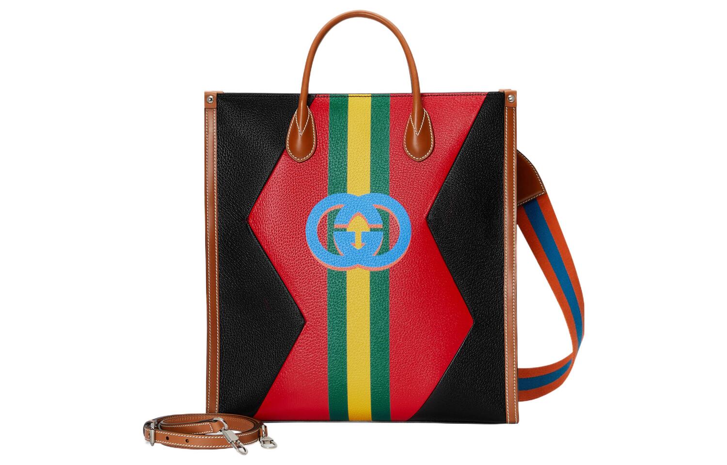 GUCCI Кожаная сумка-тоут Шопер Сумка через плечо Кроссбод Средняя мужская сумка черно-красная — фото 3