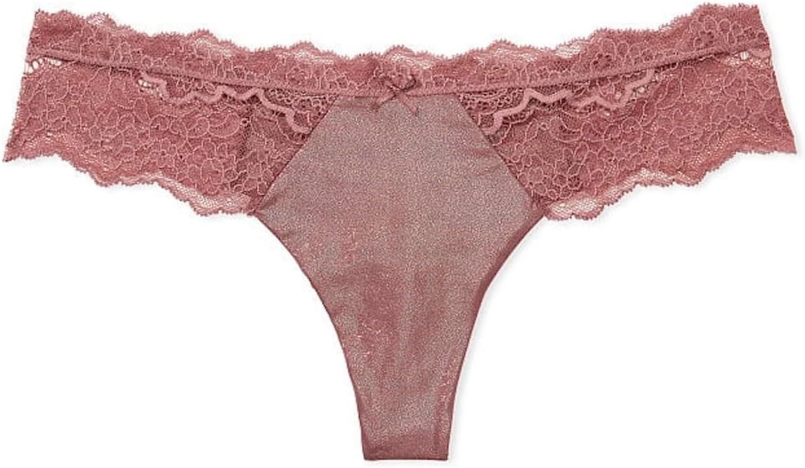 Victoria's Secret Трусики-стринги с кружевной отделкой, гладкие, с шиммером, цвет Rose Shimmer, новые, Vintage Rose Shimmer — фото 3