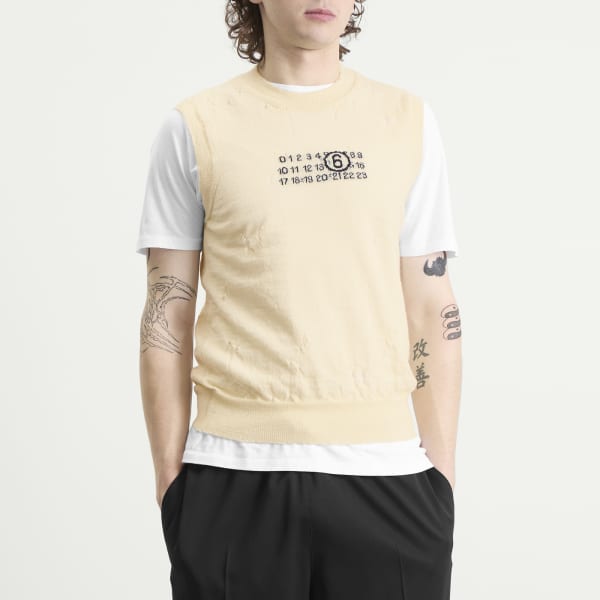 Вязаный жилет с логотипом Numbers Mm6 Maison Margiela, off белый — фото 2