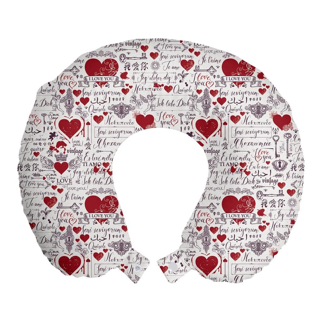 

ABAKUHAUS Vintage Travel Подушка для шеи, I Love You Lingo, пенопластовые дорожные принадлежности для самолета и автомобиля, 30x30 см, ярко-сливовый с белым