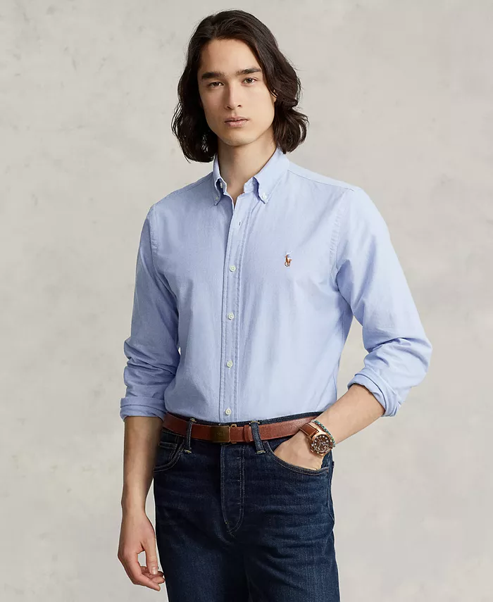 

Мужская классическая оксфордская рубашка с длинным рукавом Polo Ralph Lauren, синий