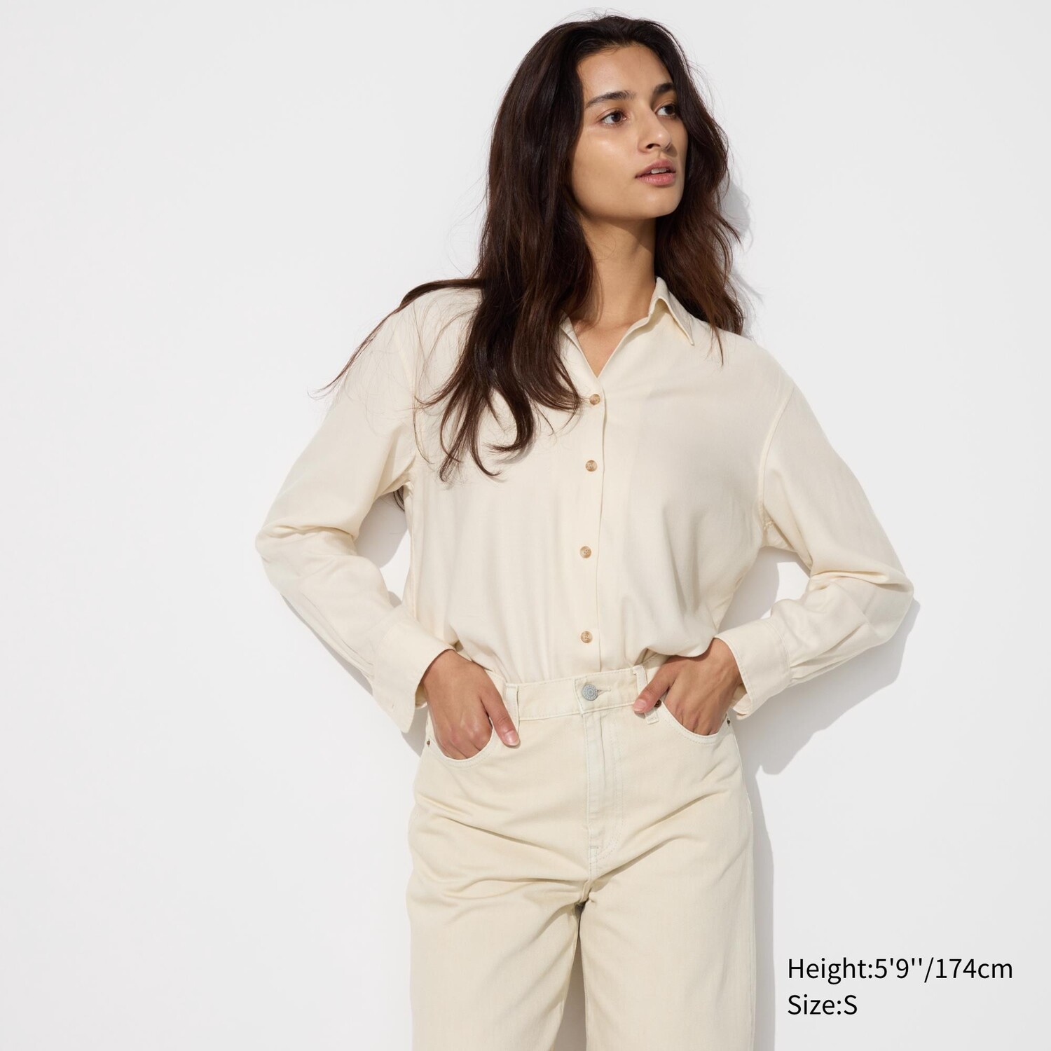 

Фланелевая рубашка в клетку с открытым воротником UNIQLO, белый